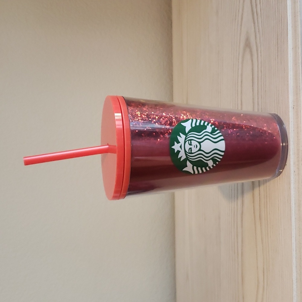 Starbucks 16oz red glitter solid tumbler with Straw